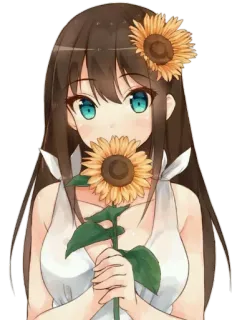🌻 Anime, Dziewczyna, Słonecznik, Słodkie, Ilustracja, Kreskówka, Portret telegram sticker