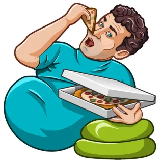 🍕 พิซซ่า, กิน, อาหาร, การ์ตูน, ผู้ชาย, อาหารเย็น whatsapp sticker