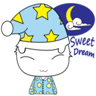 😴 Sweet Dream 困, 晚安, 梦, 卡通, 月亮, 星星, 睡衣 whatsapp sticker