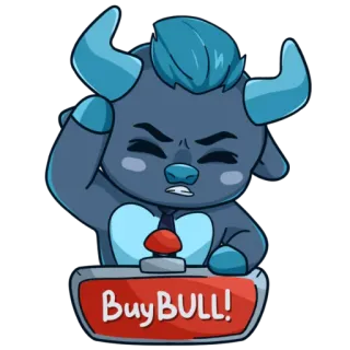 🤩 Buy BULL! taureau, investissement, action, finance, dessin animé, animal, bouton telegram sticker