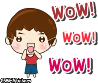 😯 wow! wow! wow! 哇, 惊叹, 惊讶, 卡通, 可爱 telegram sticker
