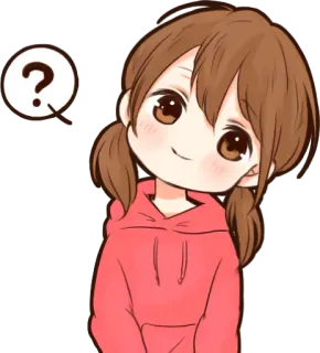 🙂 fille anime, point d'interrogation, pensée, mignon, sweat rouge, dessin animé telegram sticker