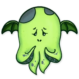 😞 polvo, fofo, kawaii, monstro, verde, asas telegram sticker