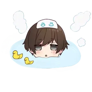 🤤 anime, cute, bath, rubber duck, chibi, relaxing telegram sticker