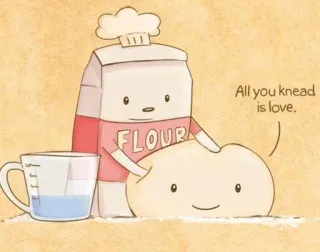 🎃 All you knead is love. backen, mehl, liebe, cartoon, essen, küche, süß whatsapp sticker