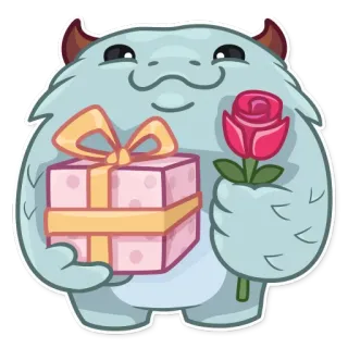 🎁 mostro, regalo, rosa, carino, cartone animato, regalo whatsapp sticker
