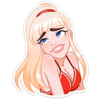 😅 rubia, chica, mujer, dibujos animados, rojo, femenina, sonriendo telegram sticker