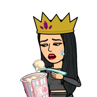 🍨 glace, couronne, triste, pleurer, Bitmoji, dessin animé, dessert, reine telegram sticker