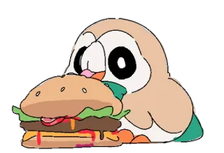 🍔 Rowlet Brindibou, Pokémon, Dessin animé, Burger, Nourriture telegram sticker