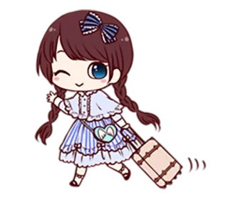 😀 애니메이션 소녀, 치비, 여행, 여행 가방, 만화, 귀여운, 땋은 머리 telegram sticker
