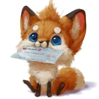 ✉️ FOX BANK fox, cute, animal, cartoon, bank, check telegram sticker