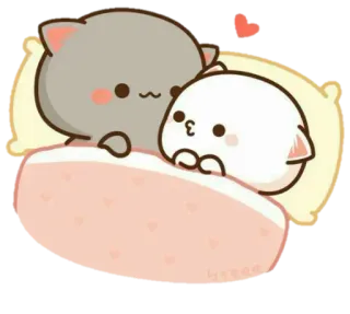 😴 kot, miłość, para, słodki, łóżko, kreskówka, poduszka, serce whatsapp sticker