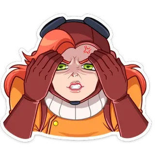 😤 การ์ตูน, โกรธ, ไม่พอใจ, ตัวละครผู้หญิง, ผมแดง, หงุดหงิด telegram sticker