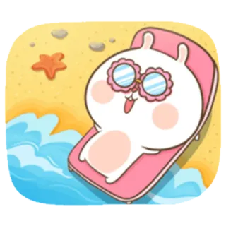 😶 Dibujo animado, Playa, Conejo, Verano, Relajación, Gafas de sol, Lindo, Kawaii whatsapp sticker