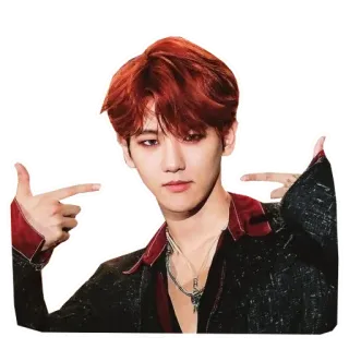 🌟 kpop, ídolo, pistolas con los dedos, pelo rojo, persona, celebridad whatsapp sticker