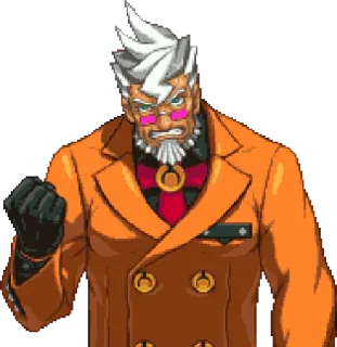 😠 wütend, Mann, oranger Anzug, Handschuhe, gebale Faust telegram sticker
