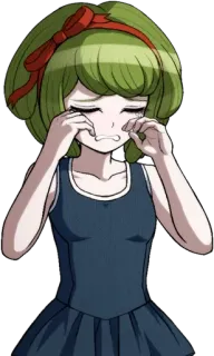 🌟 Monaca Towa Danganronpa Anime, Triste, Piangente, Personaggio, Capelli verdi, Ragazza telegram sticker