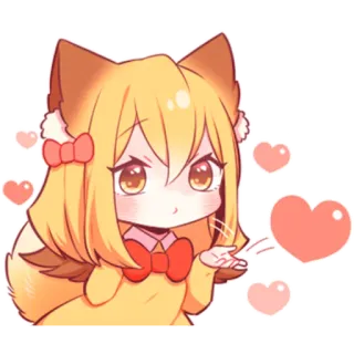 💋 anime, kawaii, fox, chibi, cute, hearts telegram sticker