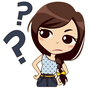 😕 dibujo animado, pregunta, confundida, chica, pensando whatsapp sticker