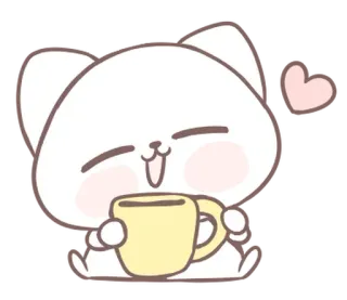 ⭐ 猫, 可爱, 卡哇伊, 咖啡, 心, 动物 whatsapp sticker