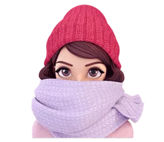 😐 invierno, gorro, bufanda, avatar, mujer, lindo telegram sticker