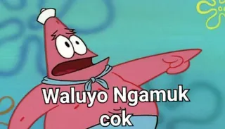 😱 Patrick Star SpongeBob SquarePants Waluyo Ngamuk
cok patrick star, spongebob, kreskówka, obraźliwe, indonezyjski, rozgwiazda, środkowy palec telegram sticker