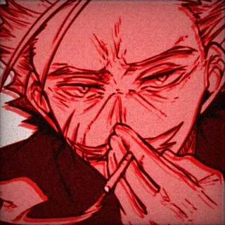 🌟 Anime, Fumando, Homem, Sorriso sarcástico, Cigarro, Vermelho telegram sticker