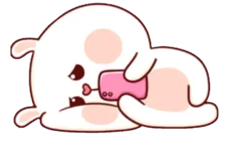 😔 мультфильм, милый, белый, розовый, лежащий, животное telegram sticker