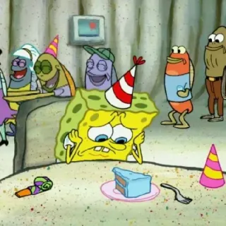 😔 SpongeBob SquarePants мультфильм, день рождения, спанч боб, вечеринка, торт telegram sticker
