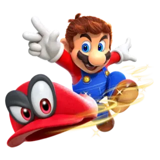 💟 Mario Super Mario Odyssey nintendo, videogame, jumping, hat, mario telegram sticker