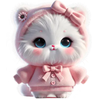 ☺️ 고양이, 귀여운, 카와이, 새끼 고양이, 폭신한, 분홍색, 동물, 만화 whatsapp sticker