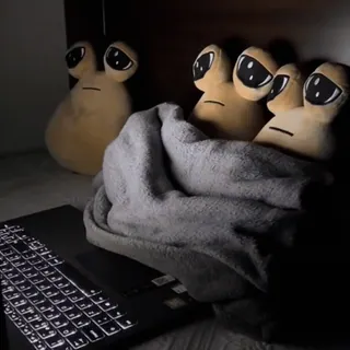 💻 frog, plush, sad, eyes, toy, laptop, blanket telegram sticker