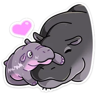 ❤️ hipopotam, mały hipopotam, mama hipopotam, miłość, serce, zwierzę, słodki telegram sticker