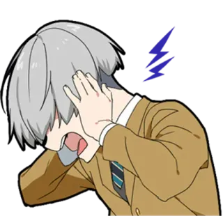 😫 animé, choc, cri, cheveux gris, mains sur les oreilles telegram sticker