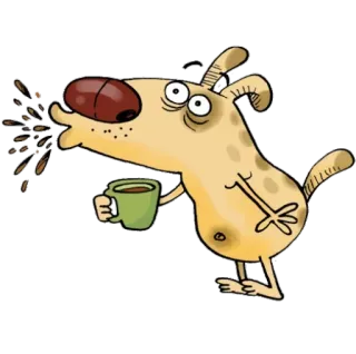 😲 cane, caffè, bevanda, animale, cartone animato, divertente whatsapp sticker