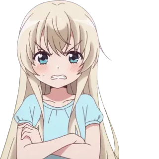 😠 Anime, Gadis, Marah, Kesal, Frustrasi, Pirang, Ekspresi, Kartun telegram sticker