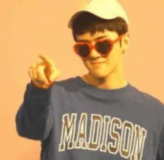 👑 MADISON person, heart sunglasses, pointing, sweatshirt, fashion, style telegram sticker