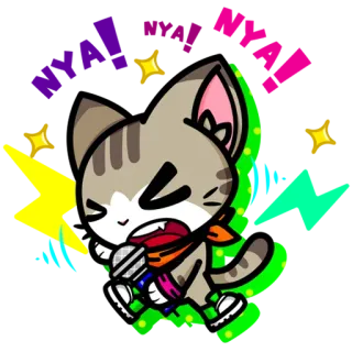 🤟 gato, micrófono, cantando, dibujo animado, animal, lindo telegram sticker