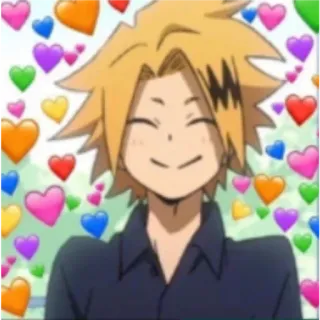 🙂 Denki Kaminari My Hero Academia 카미나리 덴키, 애니메이션, 나의 히어로 아카데미아, 하트, 귀여운, 미소 telegram sticker
