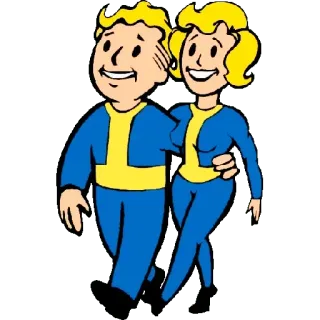 👫 Vault Boy Fallout Vault Boy, Fallout, Cartoon, Paar, Spiel telegram sticker