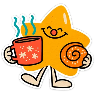 😊 bintang, kopi, kue, sarapan, makanan, imut, kawaii, stiker telegram sticker