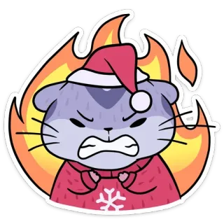 😡 โกรธ, แมว, คริสต์มาส, ไฟ, วันหยุด, ฤดูหนาว, สติกเกอร์ telegram sticker