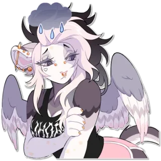 😞 furry, anthropomorphic, winged, sad, raincloud, piercings, emo, cute whatsapp sticker