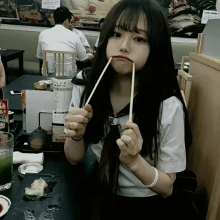 ☘ girl, chopsticks, food, asian, portrait, teen, eating telegram sticker