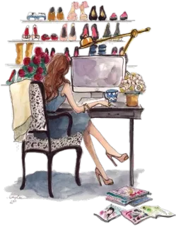 😋 moda, mulher, estilo, escritório, sapatos, computador, escrivaninha whatsapp sticker