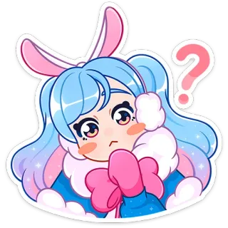 🤔 Dziewczyna anime, Znak zapytania, Uszy królika, Zima, Zdezorientowany/a, Kawaii telegram sticker