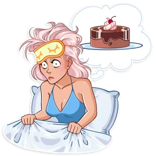 😨 Frau, Bett, Kuchen, Schlaf, Traum telegram sticker