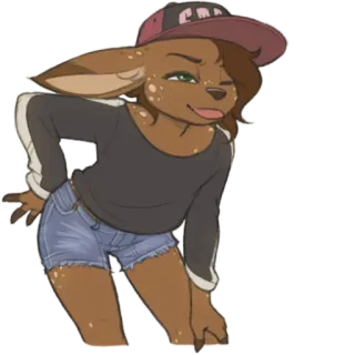 👚 furry, fawn, deer, anthropomorphic, cap, denim shorts, cute whatsapp sticker