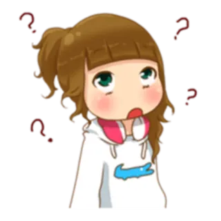 😕 fille, points d'interrogation, réflexion, mignon, dessin animé telegram sticker