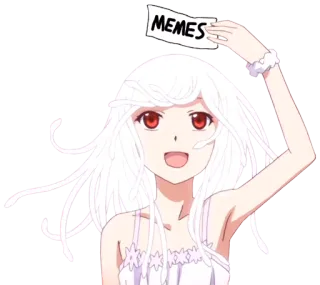 🐍 MEMES อนิเมะ, มีม, น่ารัก, ผมขาว, ตาสีแดง, ยิ้ม whatsapp sticker